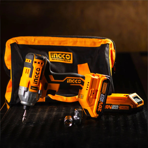 Акумулаторен ударен безчетков винтоверт INGCO Industrial , 170 Nm, 1/4", 20 V, 2 х 2 Ah