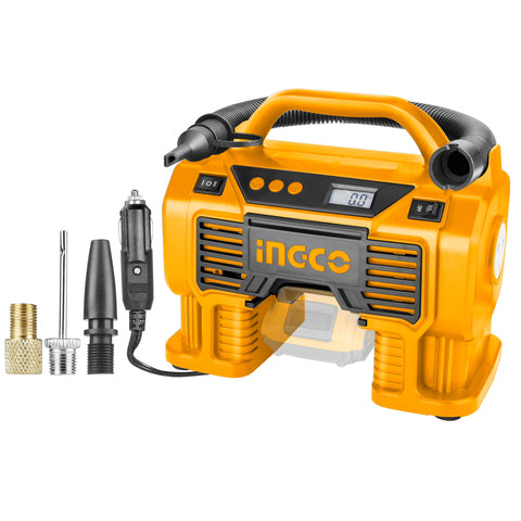 Акумулаторен компресор за гуми INGCO, LED, 20 V, 160 PSI CACLI2002 + аксесоари