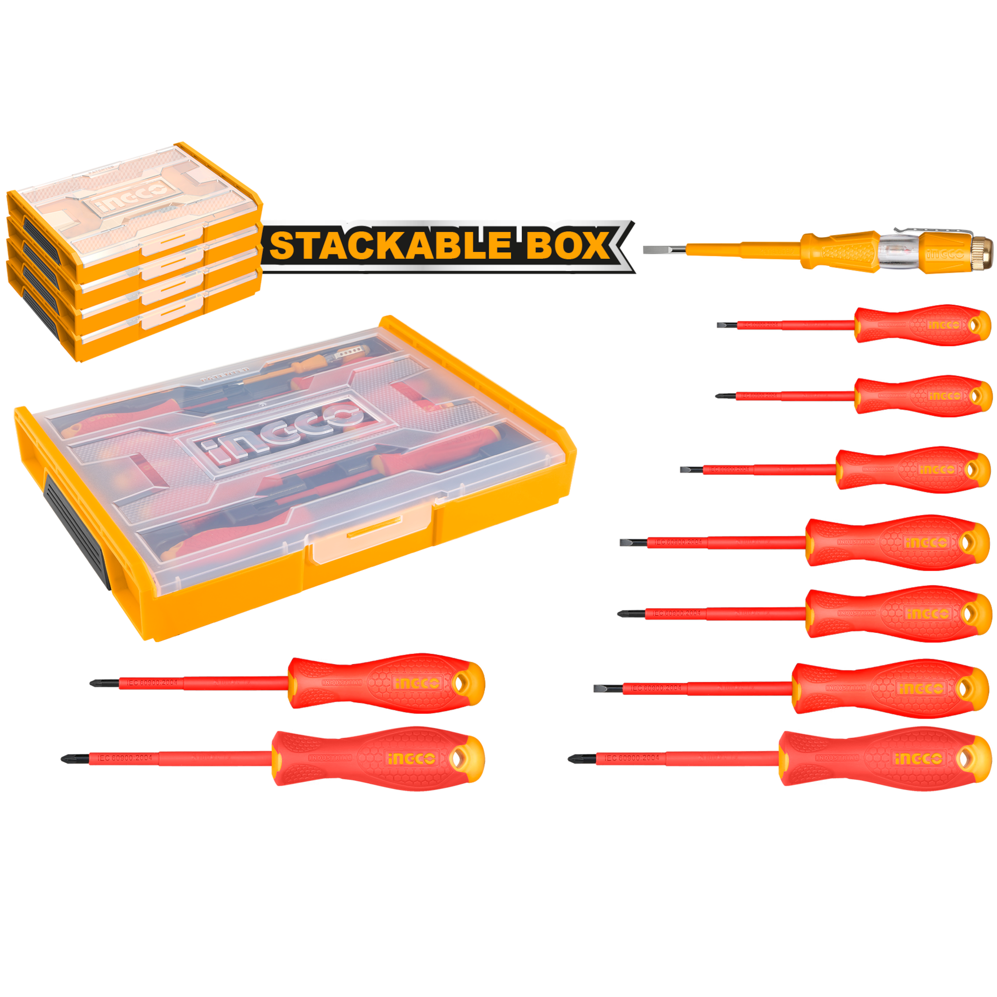 Комплект VDE отвертки в кутия - органайзер INGCO INDUSTRIAL, 10 части HKTV01S101